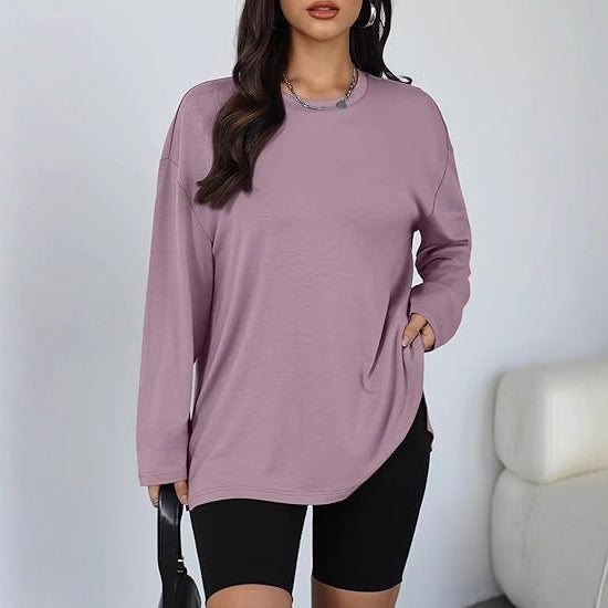 Kvinders Casual Langærmet T-Shirt med Side Slids Stilla