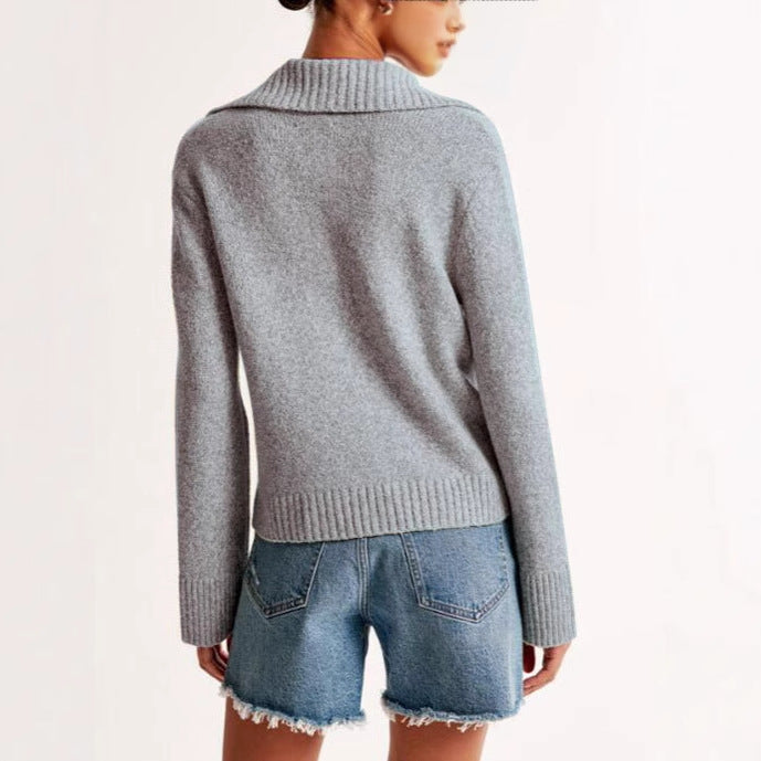 Kvinders sweater med bred krave og ribbet manchet tekstur Stilla