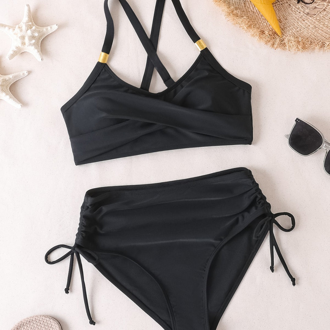 Dame Højtaljede Bikini-sæt med elegant indviklet design og justerbare stropper Skovae