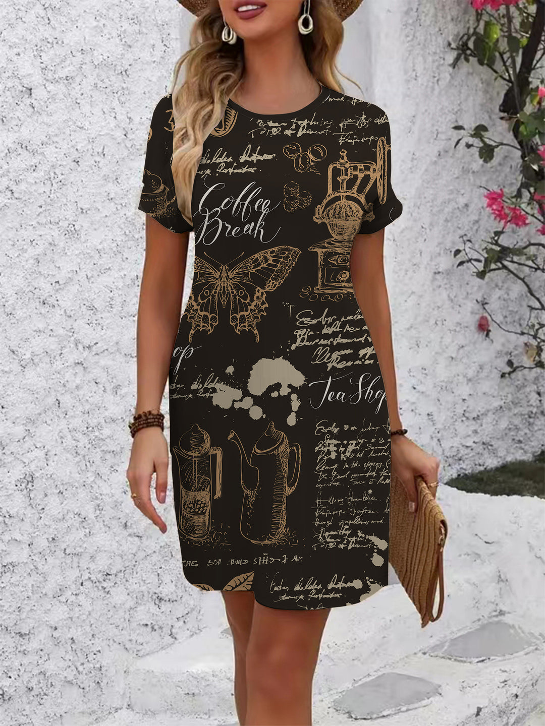 Dame T-Shirt Kjole med kreativt trykdesign Skovae