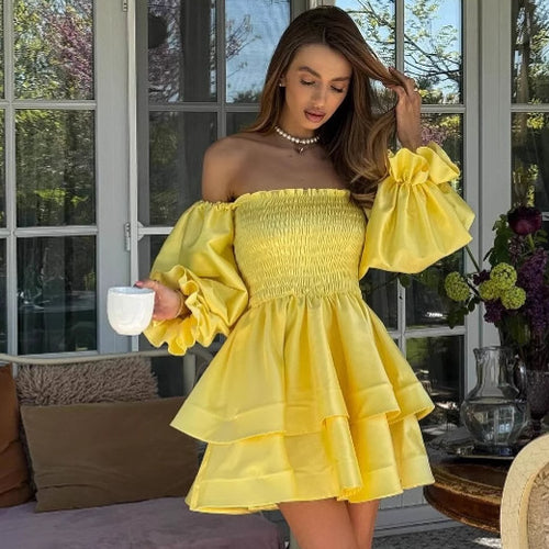 Dame Off-Shoulder Volandkjole med flæsedetaljer og afslappet snit Stilla