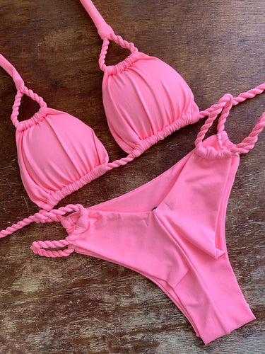 Dame bikini-sæt med flettede stropper og høj benudsprøjt Stilla