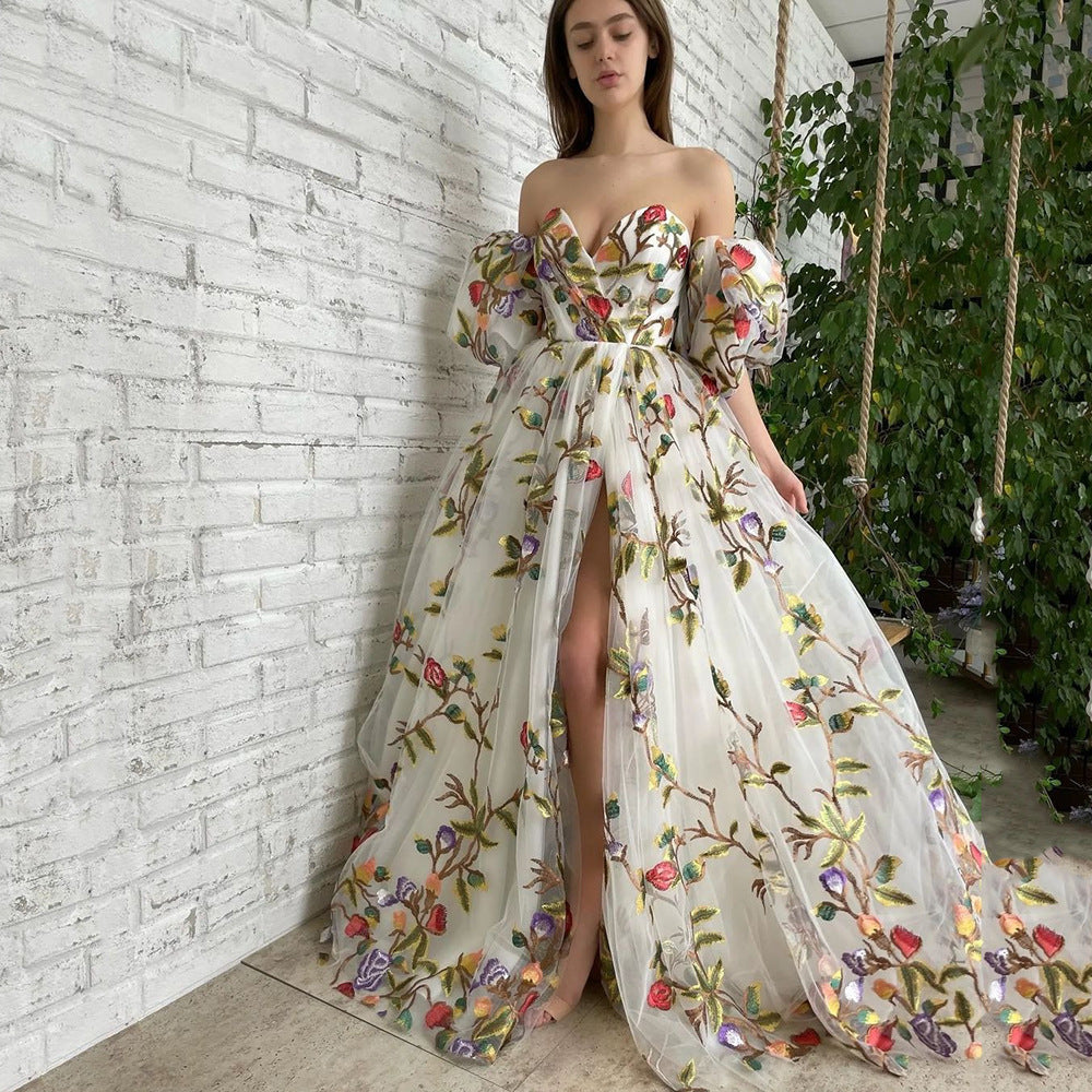 Stilla | Elegant Broderet Mesh Lang Nederdel
