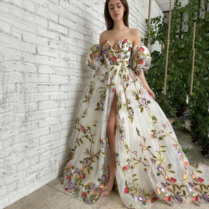 Stilla | Elegant Broderet Mesh Lang Nederdel