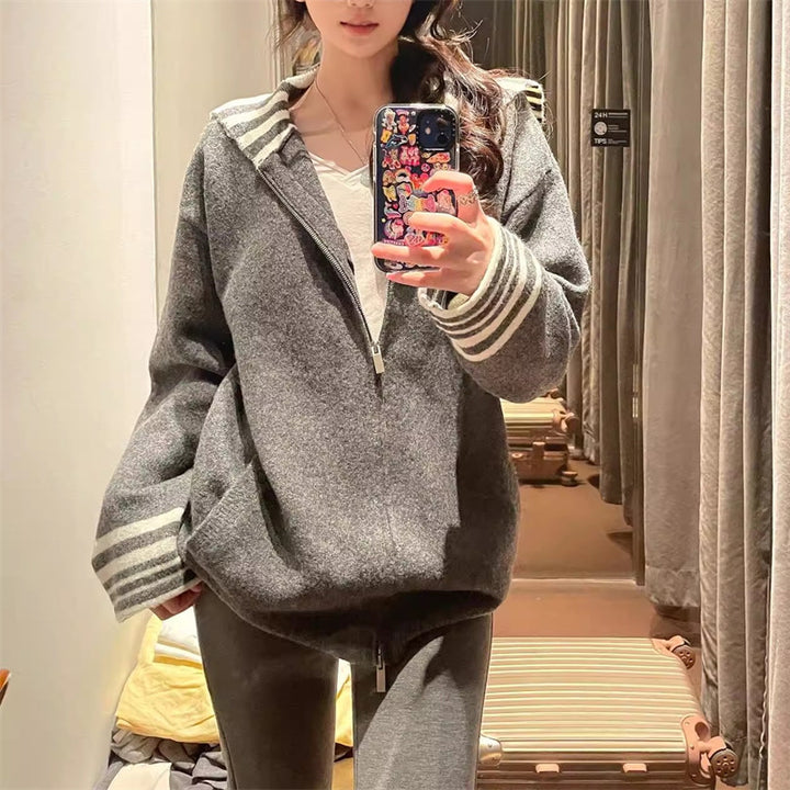 Dame mode afslappet cardigan med stribede ærmemanchetter Stilla