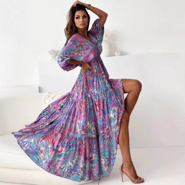 Dame Maxi-Kaftan med blomster mønster og side split Stilla