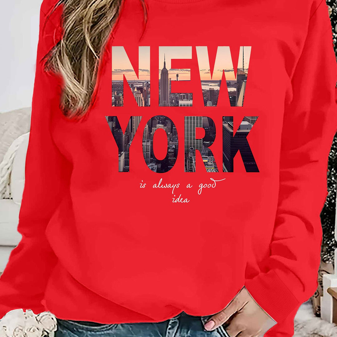 Kvinders sweatshirt med kreativ New York skyline print og hyggelig pasform Stilla