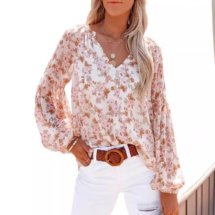 Dame blouse med blomstret design og bredt snit Stilla