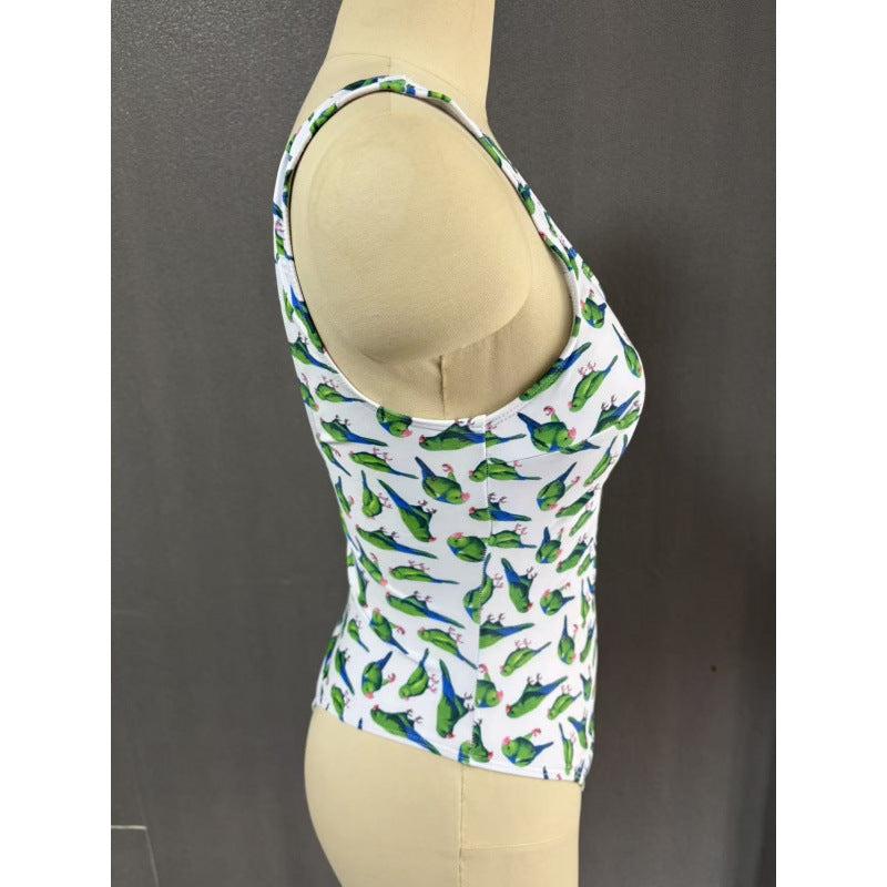 Dame én-delt badesuit med blomsterdesign og skridsikker skæring Skovae