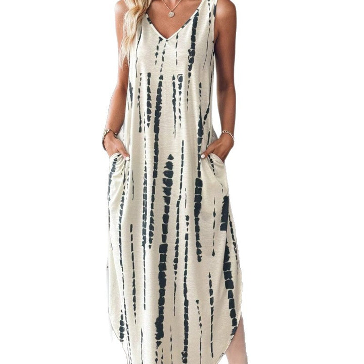 Dame Casual Maxi Kjole med Spaghetti-stropper og moderne Batikdesign Stilla