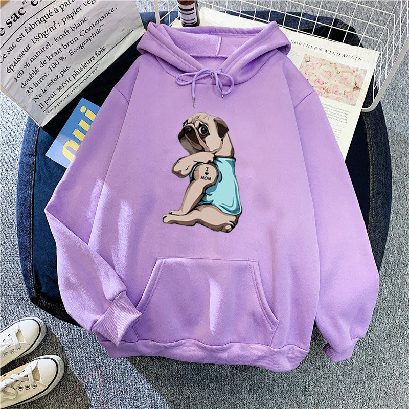 Kvinders hættetrøje med sødt pug design Skovae