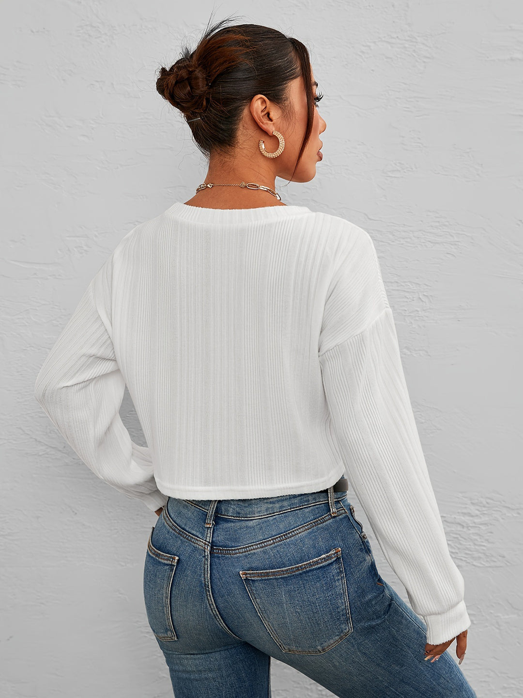 Damer afslappet og komfortabel cropped longsleeve skjorte Stilla