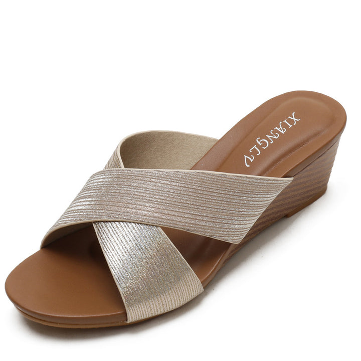 Dame Wedge-Pantoletten med elegant foldedesign og komfortabelt fodbede Stilla