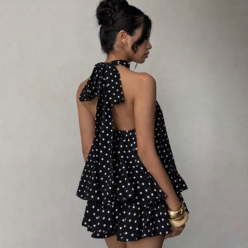Damen Minikleid mit verspieltem Polka-Dot-Muster und elegantem Neckholder Skovae