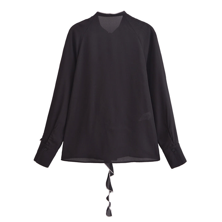 Dame Rygflæsebluse i chiffon med sløjfe Stilla