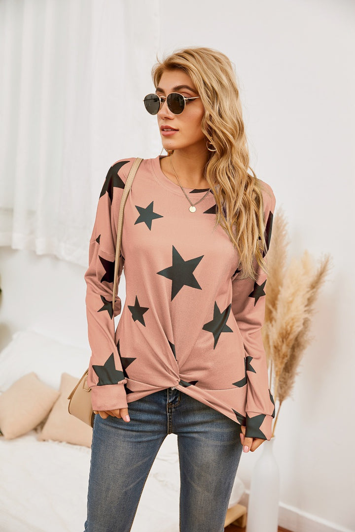 Dame mode sweatshirt med stjernemønster og twist-detaljer Stilla