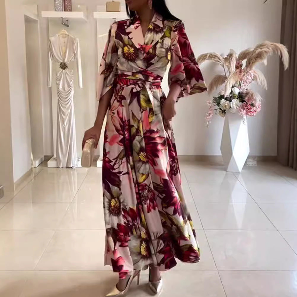 Dame maxikjole med elegant blomsterlook og rummelige ærmer Stilla