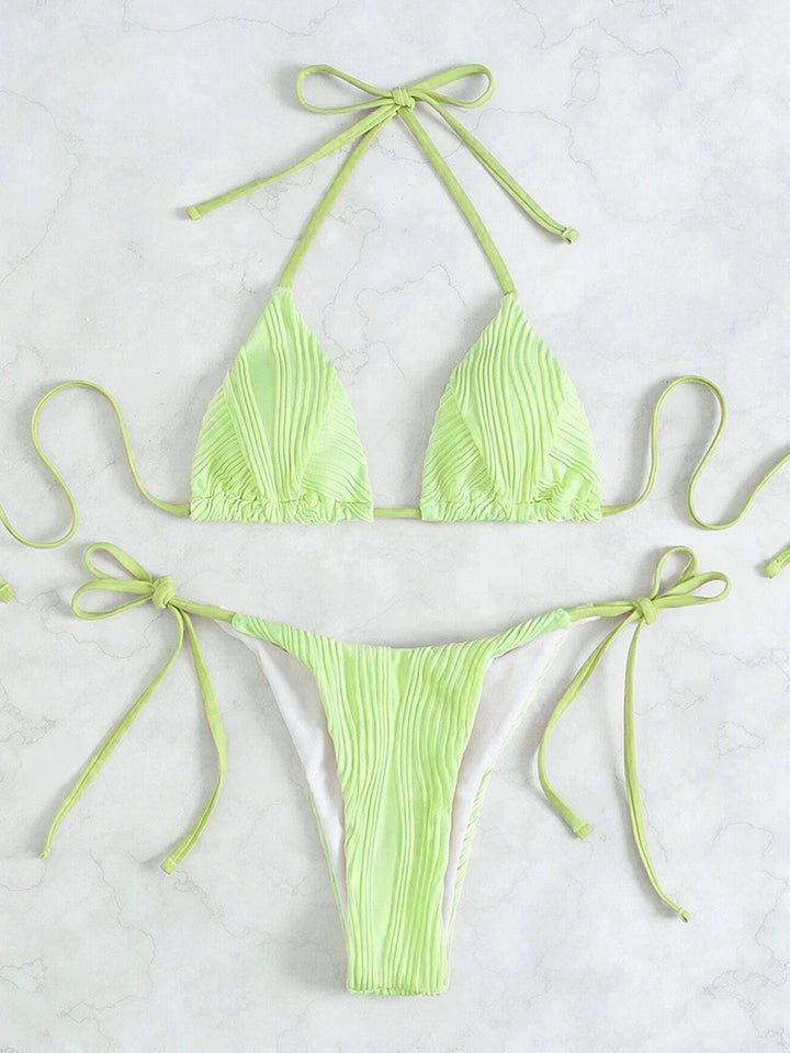 Dame Triangel-Bikini med fashionable rib-design og justerbare bindebånd Stilla
