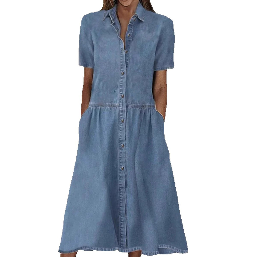 Dame Button-Up Denim Midi Kjole Stilla
