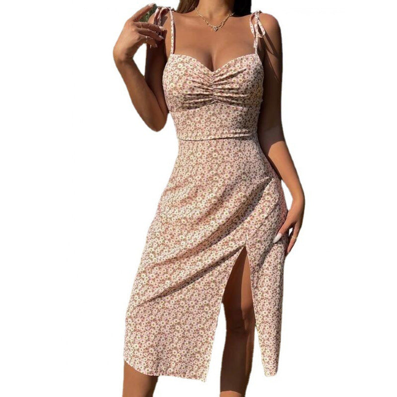 Dame Floral Print A-Linie Kjole med Sideslit Stilla