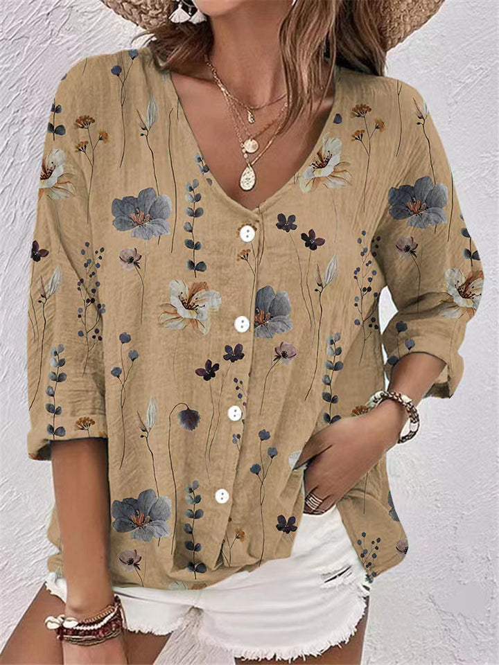 Dame Legende Bluse med blomsterdesign og knapper Stilla