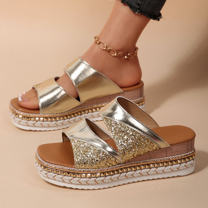 Dame Glamourøse Wedge-Sandaler med glitrende strassbesætning Stilla