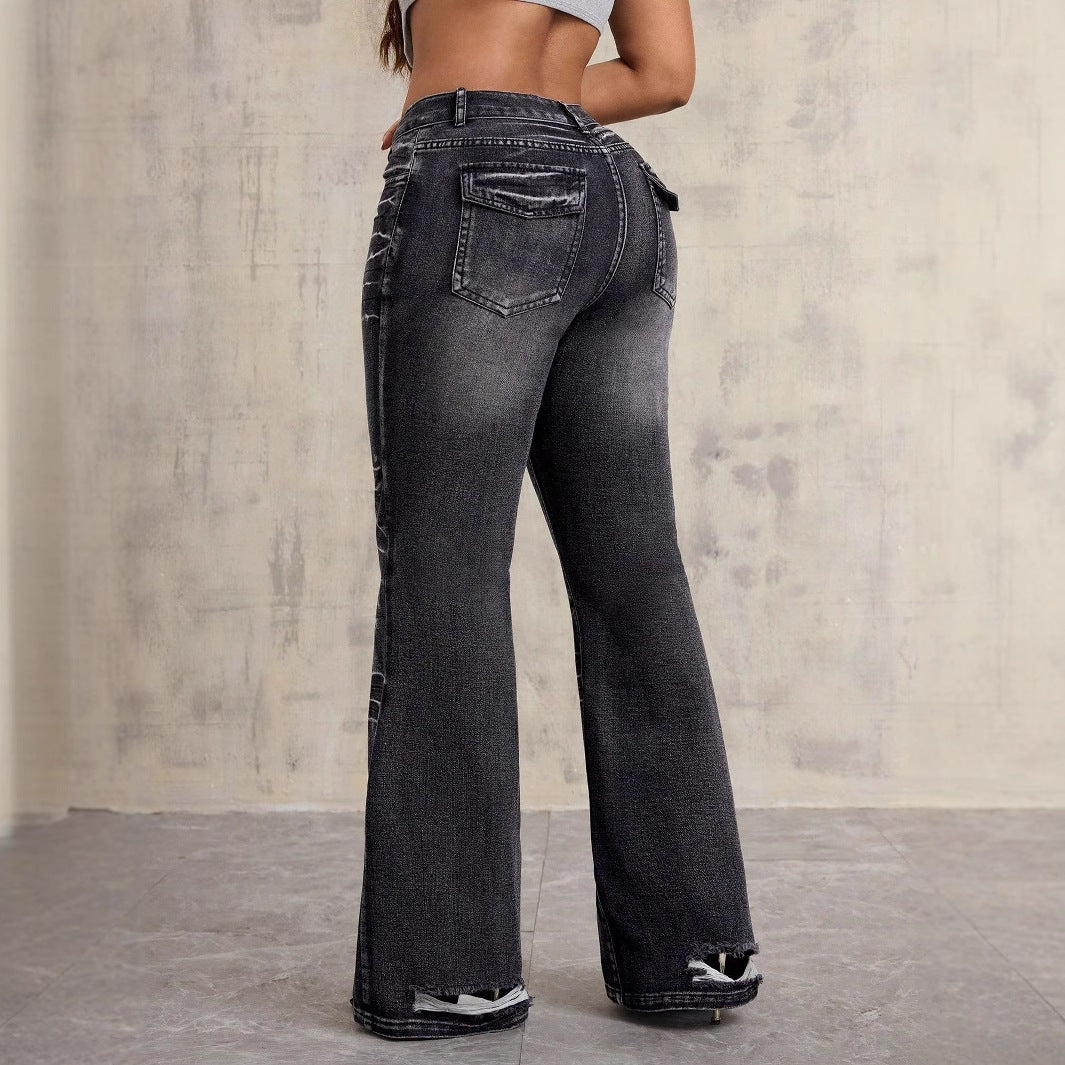 Kvinder Høj Talje Bootcut Jeans med trendy Brugt-Look Stilla