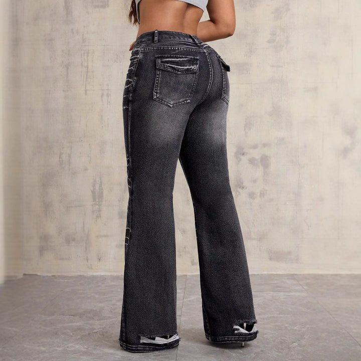 Kvinder Høj Talje Bootcut Jeans med trendy Brugt-Look Stilla