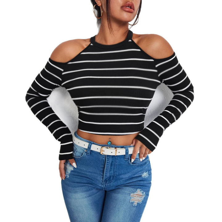 Dame Fashionabel top med off-shoulder design og stribemønster Stilla