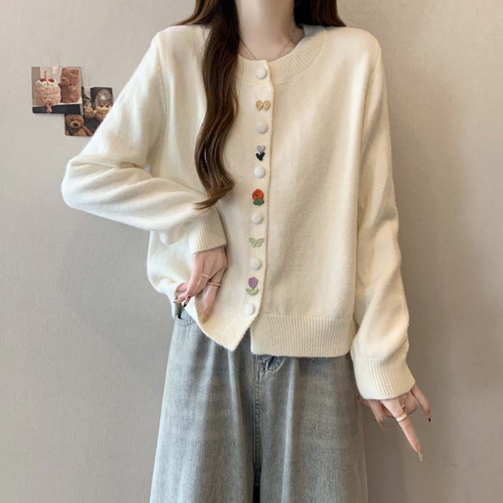 Damer hyggelig cardigan med farverige knapper Stilla