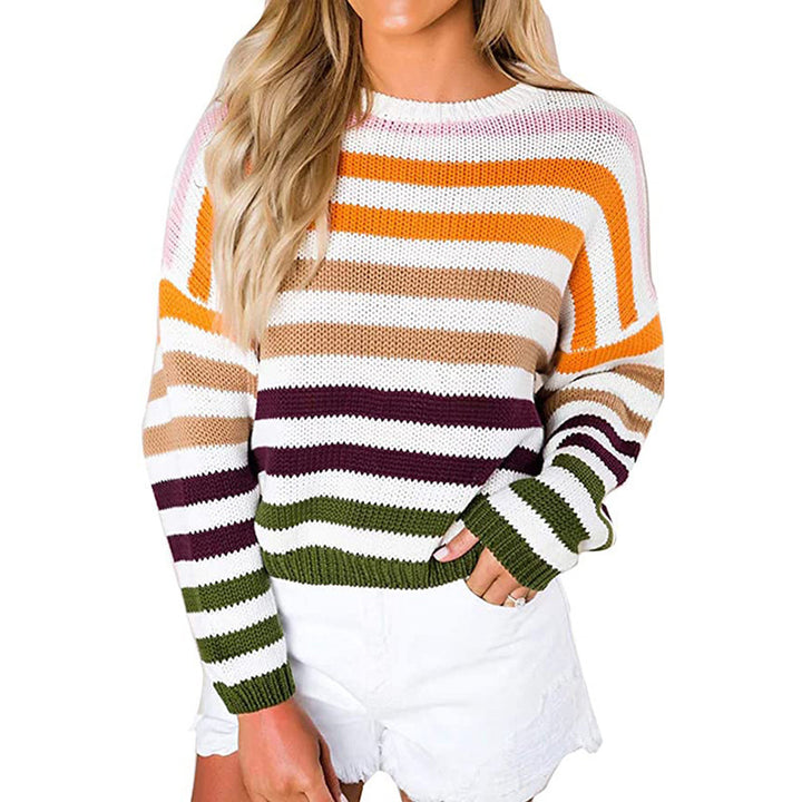 Dame Løs Strikpullover med Stripesmønster Stilla