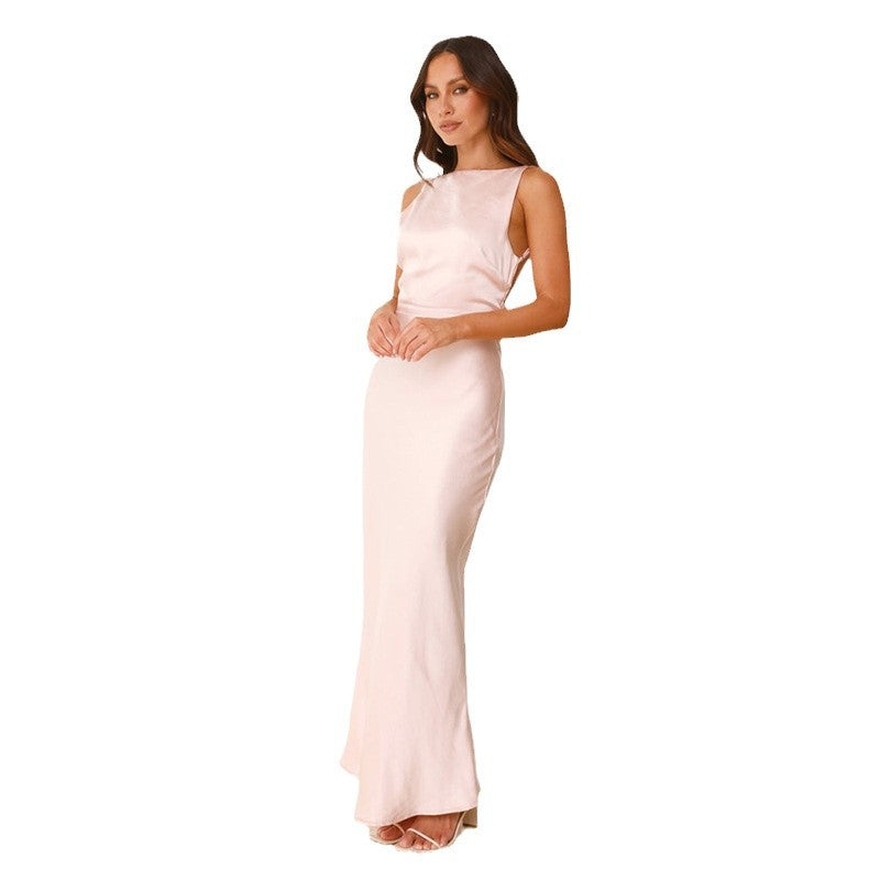 Dame elegante maxi kjole med slank pasform og uden ærmer design
