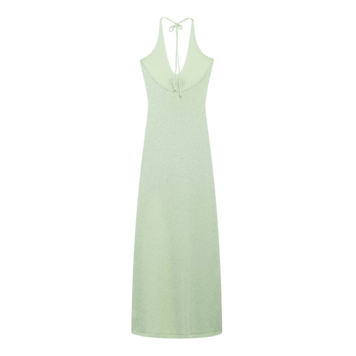 Femme Elegante Halterneck Midi Kjole med florale dekorationer Stilla