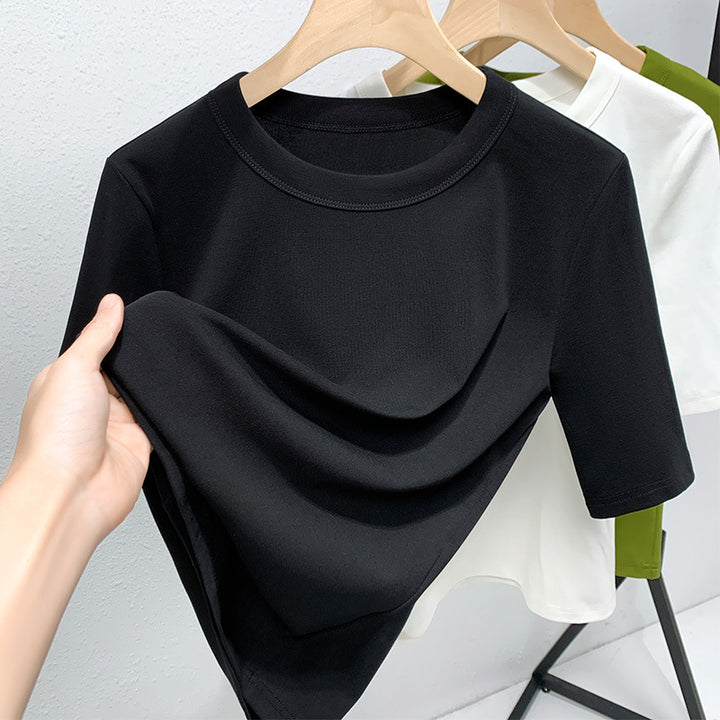 Dame Basic T-Shirt med blød bomuldsblanding og kropsnær pasform Stilla