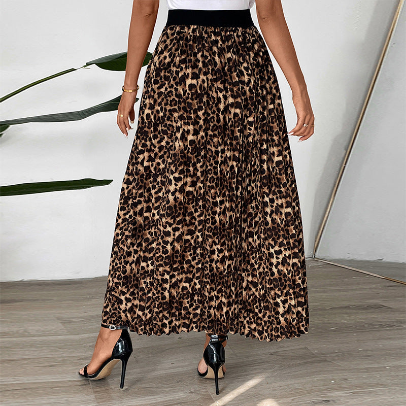 Dame Plisseret Maxi-nederdel med dyreprintdesign Stilla