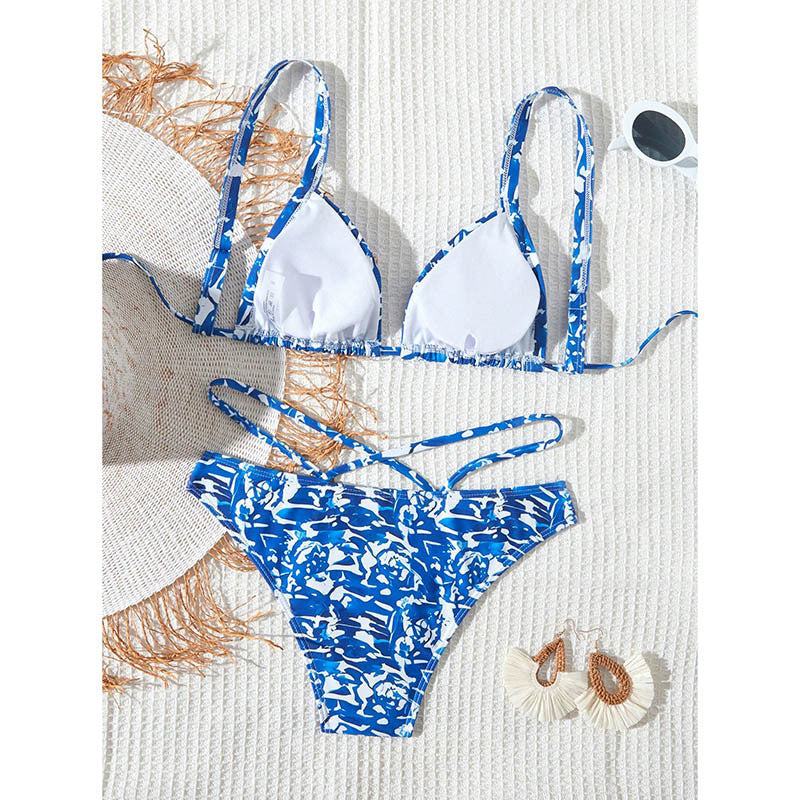 Dame Triangel-Bikini-Sæt med justerbare stropper og stilmønster Skovae