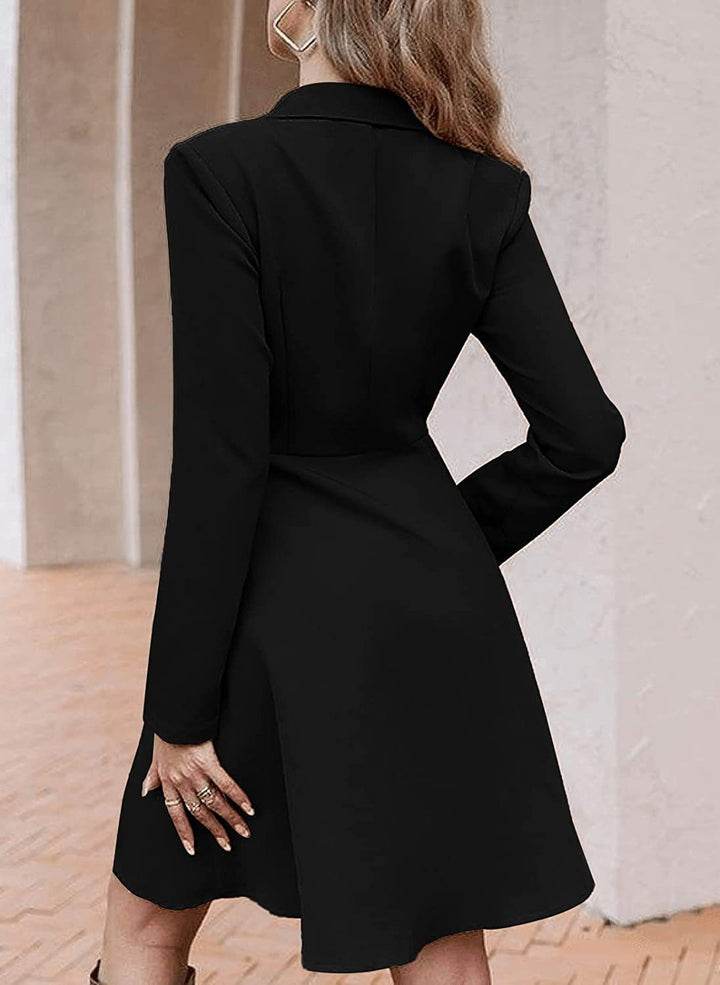 Damer elegant blazer kjole med dobbelt knaplukning og usædvanlig krave Stilla