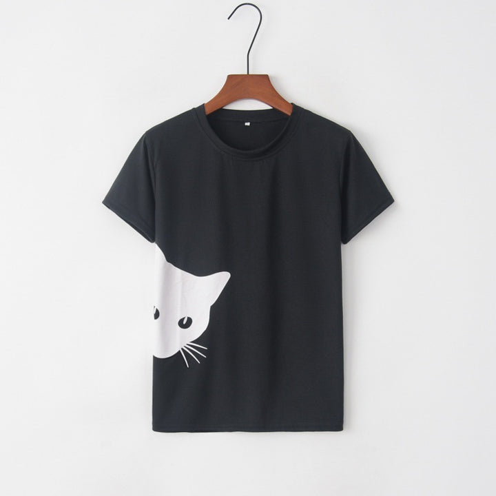 Kvinders T-shirt med kreativ katte-design og løs pasform Stilla