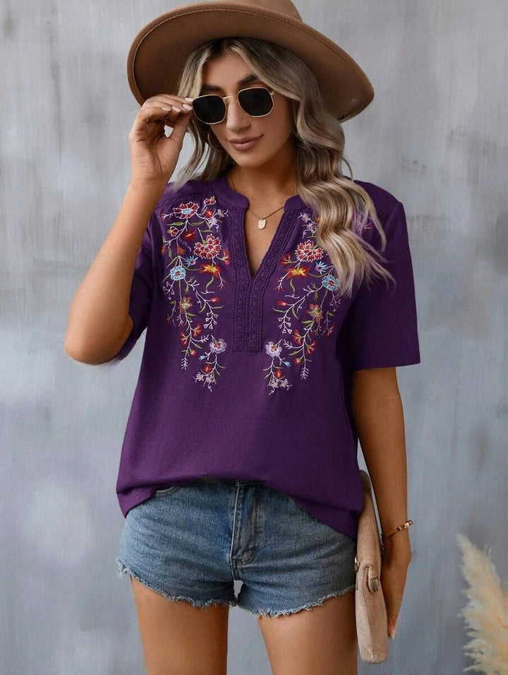 Dame Fantastisk broderet bluse i afslappet stil Stilla
