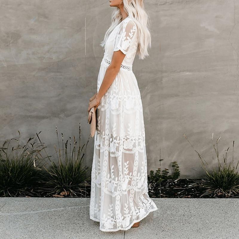 Dame Elegant Broderet Maxikjole Stilla