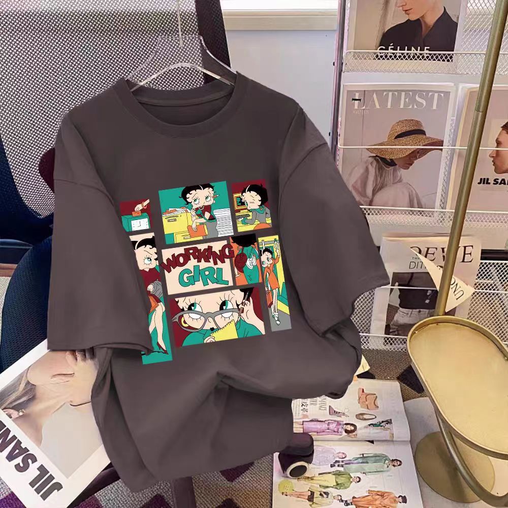 Dame T-shirt med kreativt comic-design Stilla