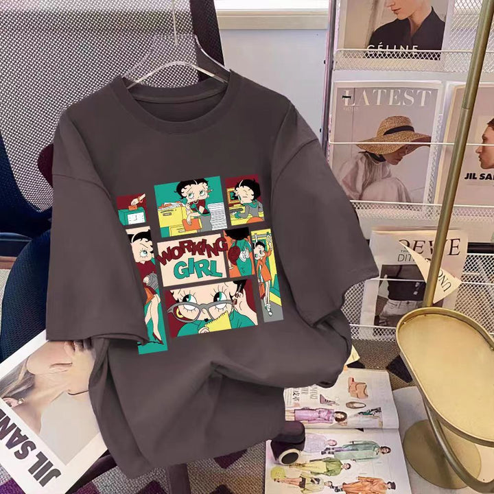 Dame T-shirt med kreativt comic-design Stilla