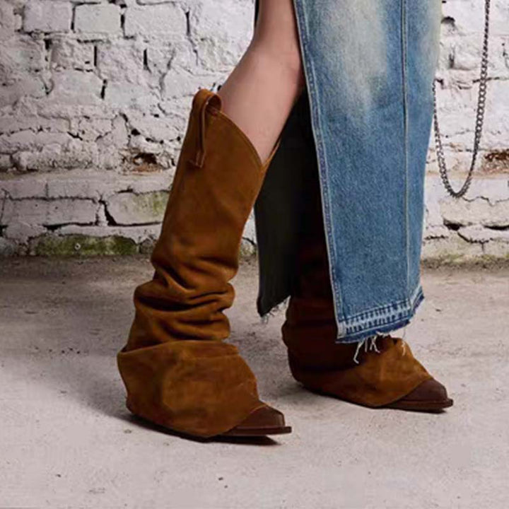 Femme Slouchy Suede Midi-Kalv Støvler med skulptureret Design Stilla