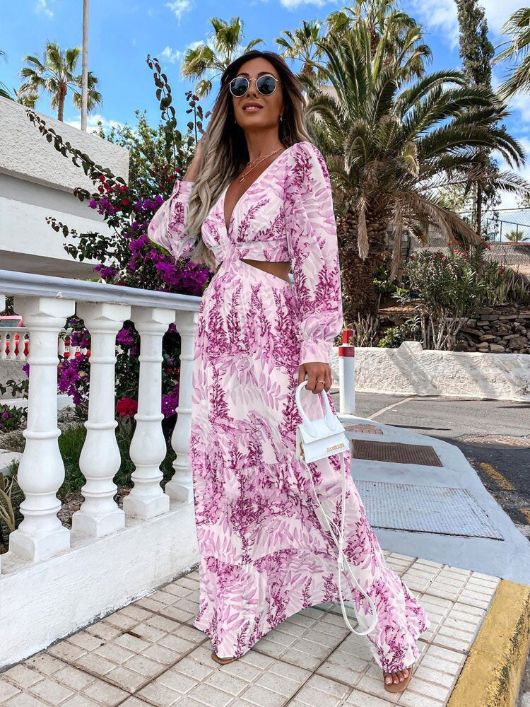 Dame Maxi-kjole med blomstret snit og lækre cut-out-detaljer Stilla