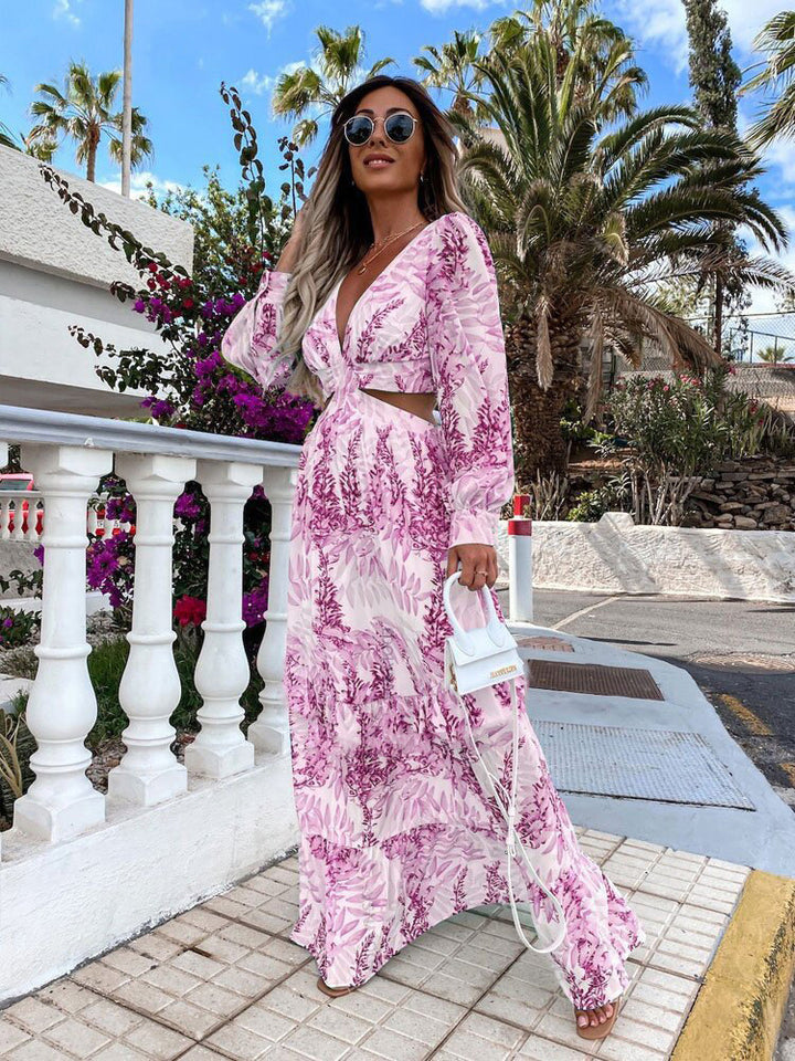 Dame Maxi-kjole med blomstret snit og lækre cut-out-detaljer Stilla