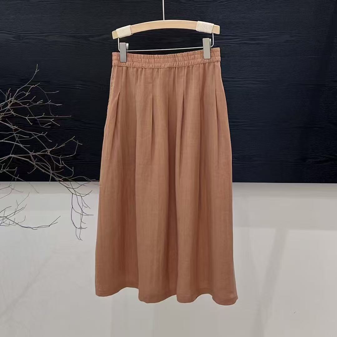 Femme Flowing Høj talje Linned Midi-Nederdel Stilla
