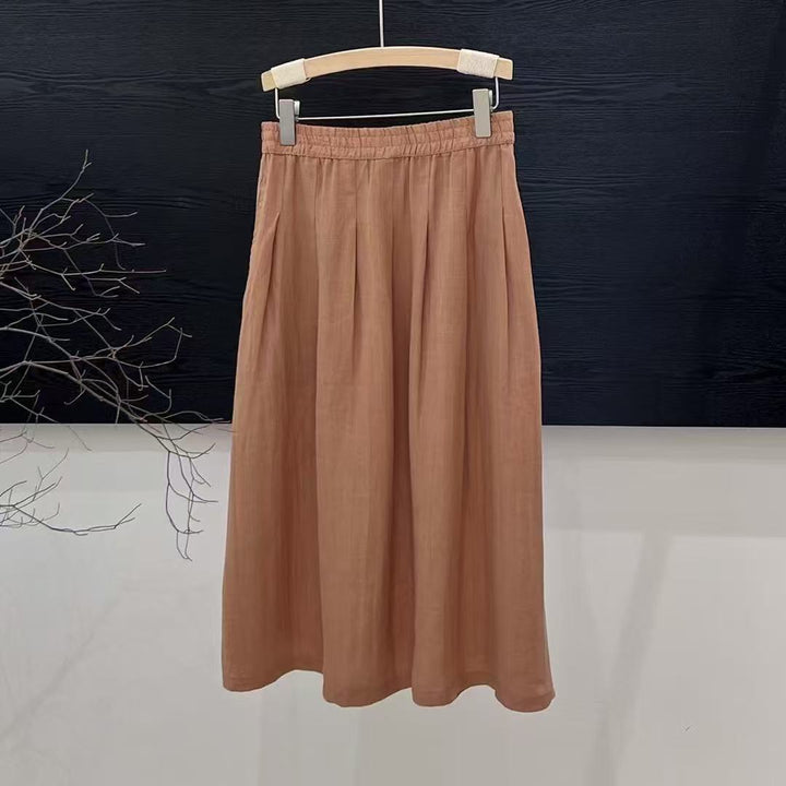 Femme Flowing Høj talje Linned Midi-Nederdel Stilla