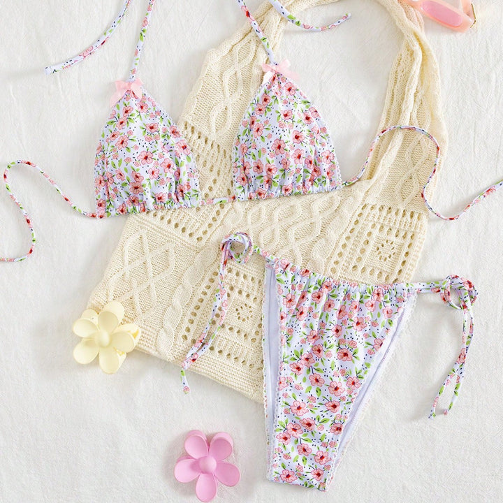 Dame triangel-bikini med blomsterprint og alsidige trusser Skovae