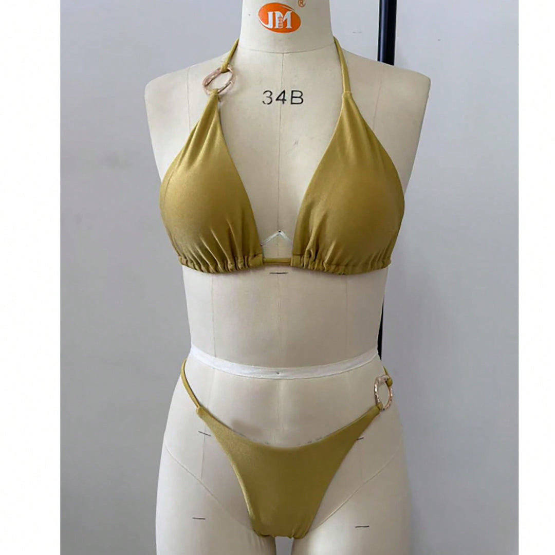 Dame triangel-bikini-sæt med stilfulde metalringe Skovae