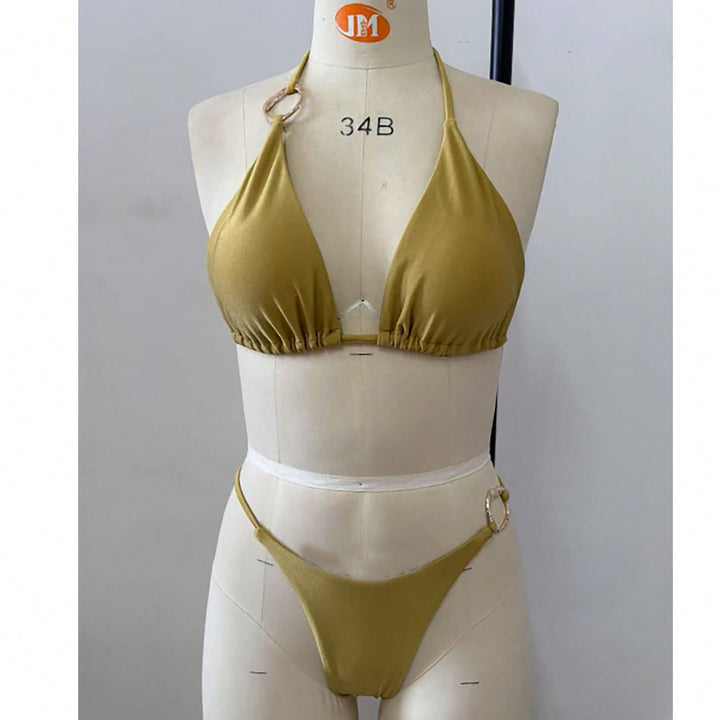 Dame triangel-bikini-sæt med stilfulde metalringe Skovae